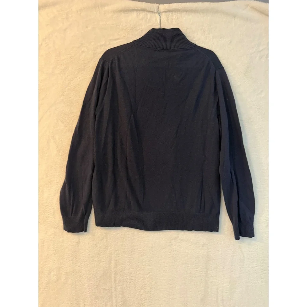J.Crew Mens Harbor Cotton Quarter Zip Sweater Navy Blue Large F4718‎ Merino Wool